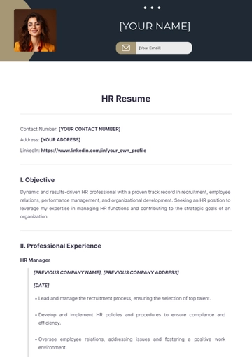 Free HR Resume to Edit Online