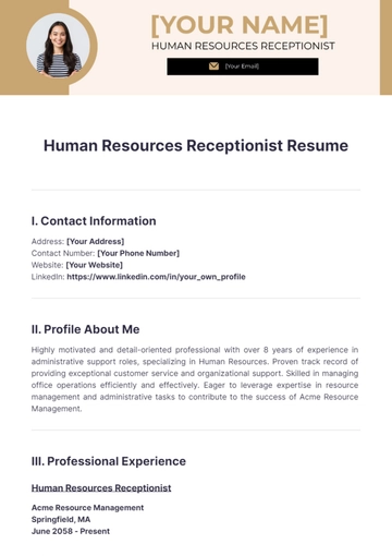 Free Human Resources Receptionist Resume to Edit Online