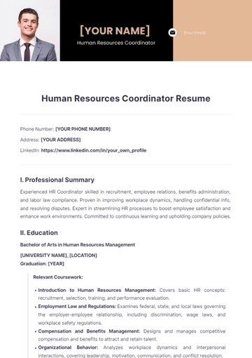 Free Human Resources Coordinator Resume to Edit Online