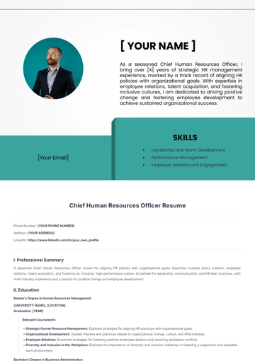 Free Chief Human Resources Officer Resume to Edit Online
