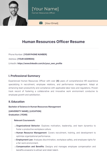 Free Human Resources Officer Resume to Edit Online