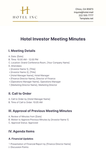 Free Hotel Investor Meeting Minutes Template to Edit Online