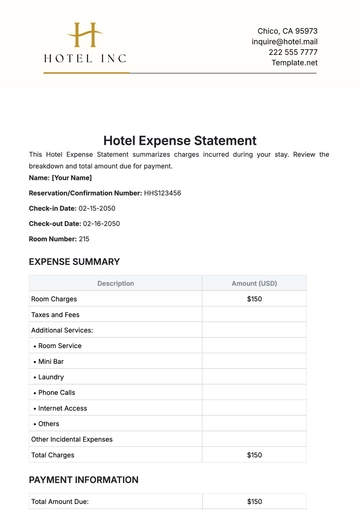 Free Hotel Expense Statement Template to Edit Online