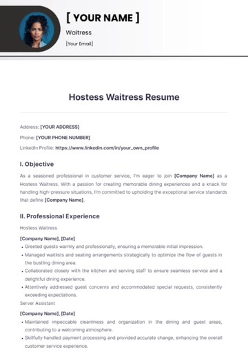 Free Hostess Waitress Resume to Edit Online