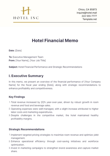 Free Hotel Financial Memo Template to Edit Online