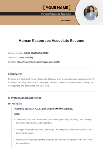 Free Human Resources Associate Resume to Edit Online