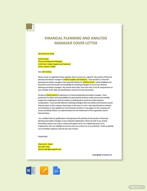 Financial Planning and Analysis Manager Cover Letter