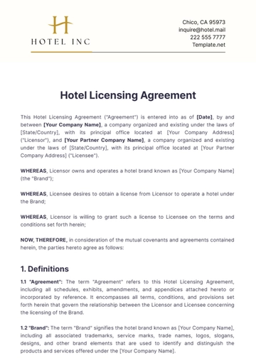 Free Hotel Licensing Agreement Template to Edit Online