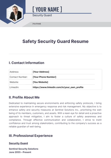 Free Safety Security Guard Resume to Edit Online