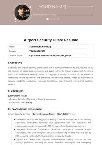 Free Airport Security Guard Resume to Edit Online
