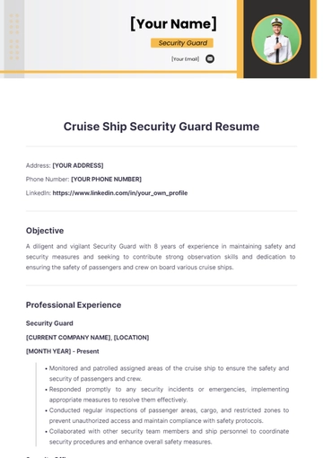 Free Cruise Ship Security Guard Resume to Edit Online