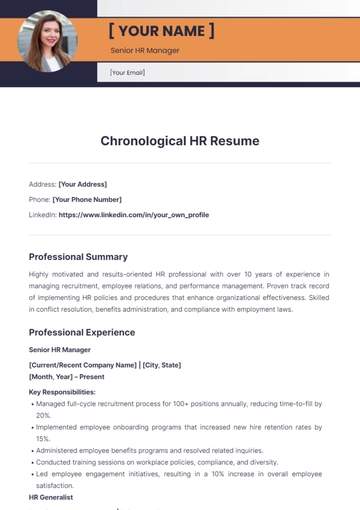 Free Chronological HR Resume to Edit Online