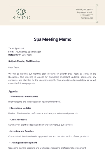 Free Spa Meeting Memo Template to Edit Online