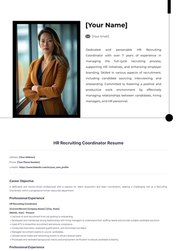 Free HR Recruiting Coordinator Resume to Edit Online