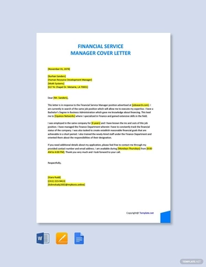 Financial Service Manager Cover Letter