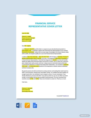 Financial Service Representative Cover Letter