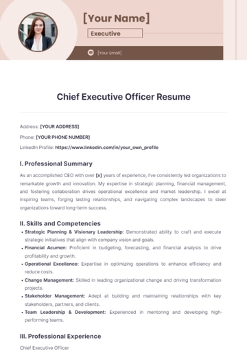 Free Chief Executive Officer Resume to Edit Online