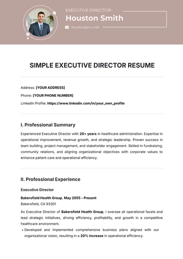 Free Simple Executive Director Resume Template to Edit Online