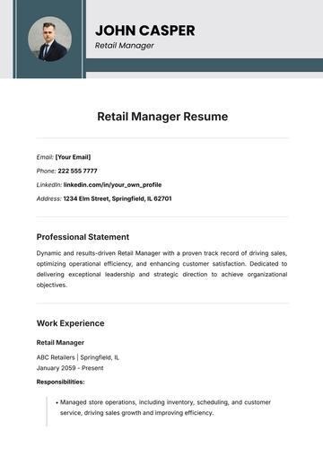 Free Retail Manager Resume Template to Edit Online
