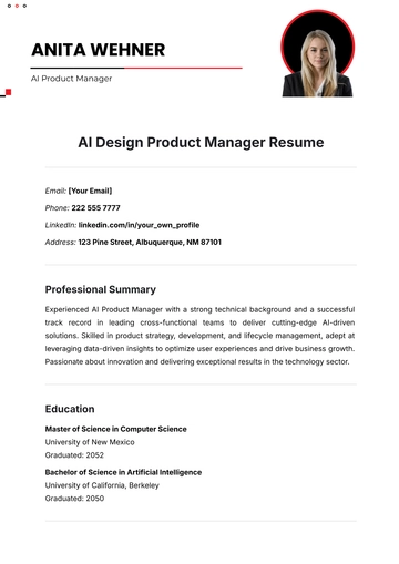Free AI Design Product Manager Resume Template to Edit Online