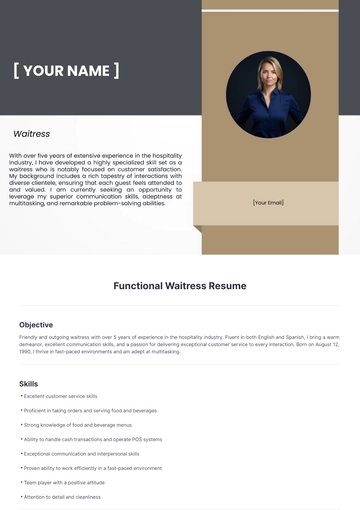 Free Functional Waitress Resume Template