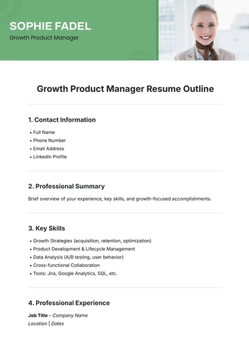 Free Growth Product Manager Resume Outline Template to Edit Online