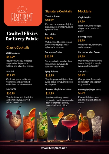 Free Restaurant Cocktail Menu Template to Edit Online