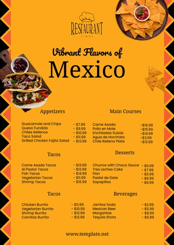 Free Restaurant Mexican Menu Template to Edit Online