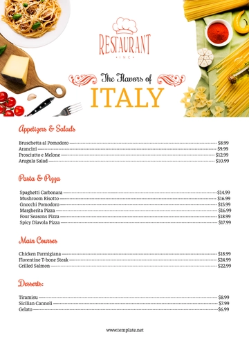 Free Italian Family Restaurant Menu Template to Edit Online
