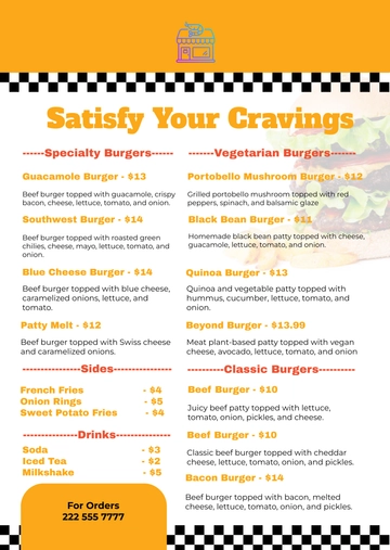 Free Burger Restaurant Menu Template to Edit Online