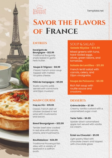 Free French Menu Template to Edit Online