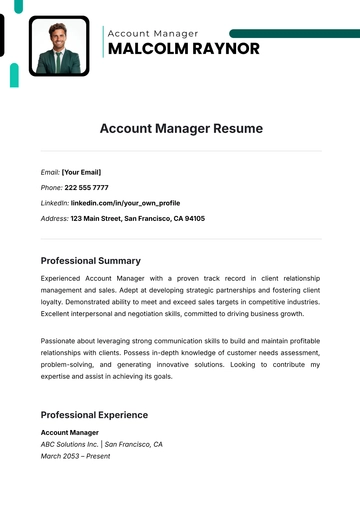 Free Account Manager Resume Template to Edit Online