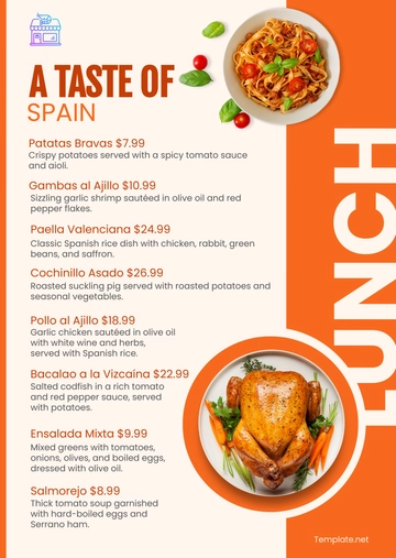 Free Restaurant Spanish Food Menu Template to Edit Online