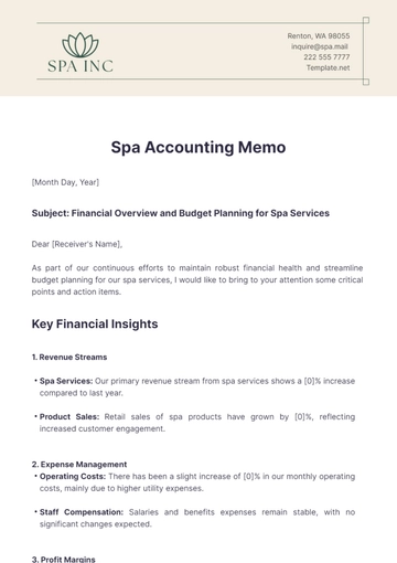 Free Spa Accounting Memo Template to Edit Online