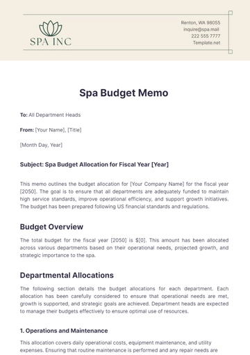 Free Spa Budget Memo Template to Edit Online