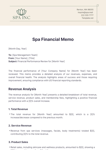 Free Spa Financial Memo Template to Edit Online