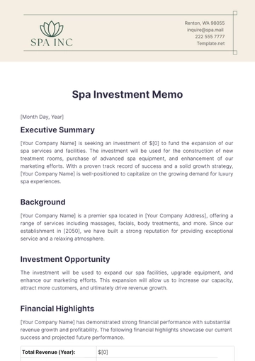 Free Spa Investment Memo Template to Edit Online