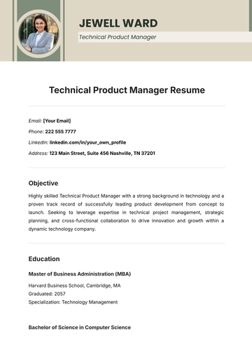 Free Technical Product Manager Resume Template to Edit Online