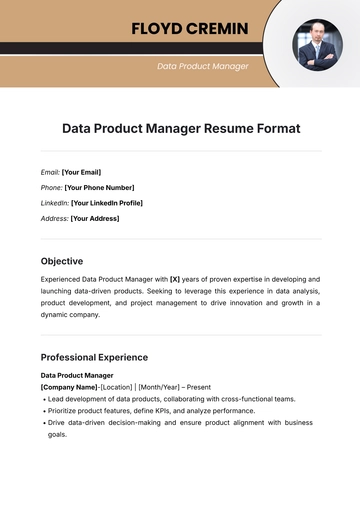 Free Data Product Manager Resume Format Template to Edit Online