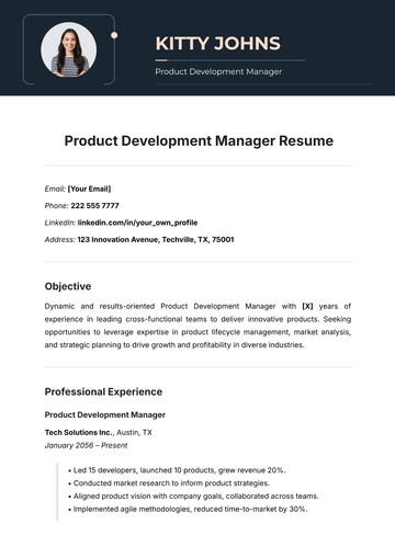 Free Product Development Manager Resume Template to Edit Online