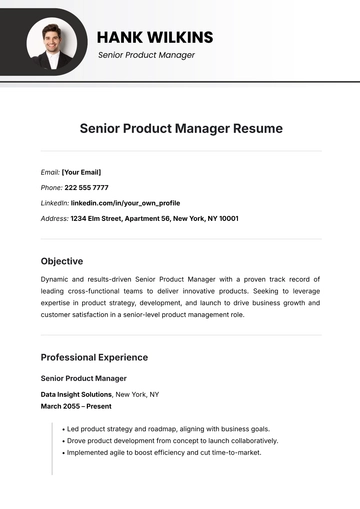 Free Senior Product Manager Resume Template to Edit Online