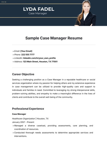 Free Sample Case Manager Resume Template to Edit Online