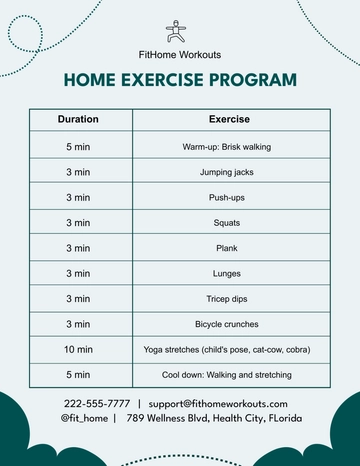 Free Home Exercise Program Template to Edit Online