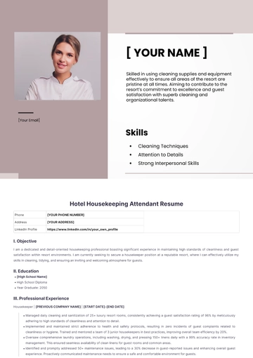 Free Hotel Housekeeping Attendant Resume to Edit Online