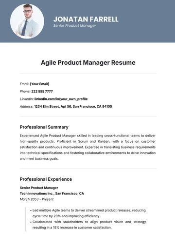 Free Agile Product Manager Resume Template to Edit Online