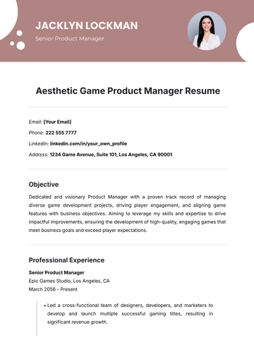 Free Aesthetic Game Product Manager Resume Template to Edit Online
