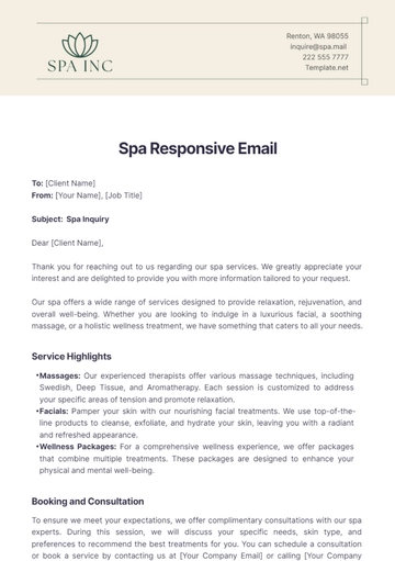 Free Spa Responsive Email Template to Edit Online