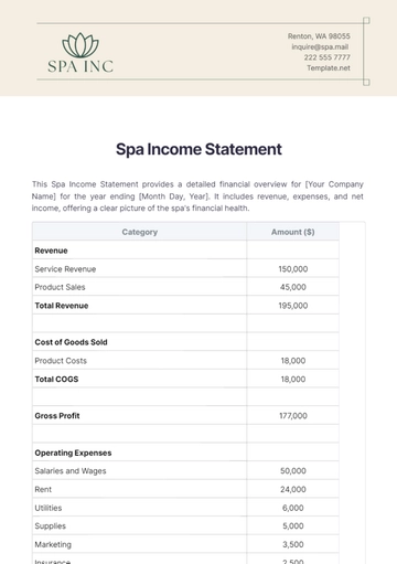 Free Spa Income Statement Template to Edit Online