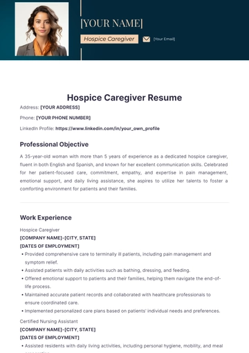Free Hospice Caregiver Resume to Edit Online