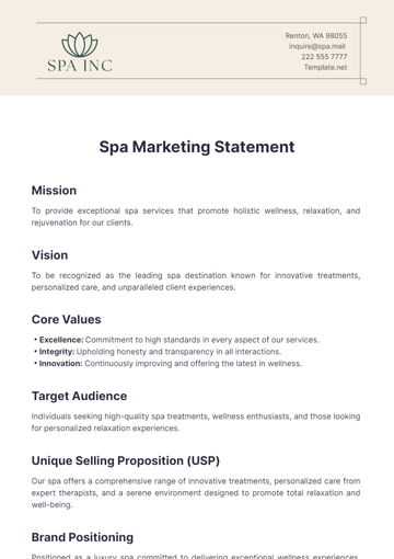 Free Spa Marketing Statement Template to Edit Online